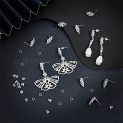 6 Pairs Leaf Shape Brass Cubic Zirconia Stud Earring Findings&nbsp;KK-CN0003-20P