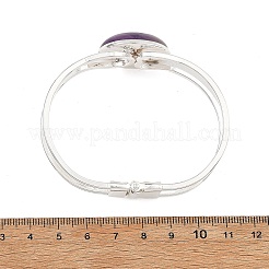 Natural Mixed Gemstone Half Round Brass Hinged Cuff Bangles&nbsp;BJEW-JB14509-01
