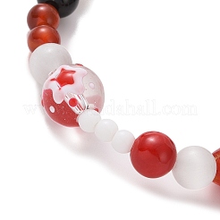 Natural Mixed Gemstone & Lampwork Stretch Bracelet&nbsp;X1-BJEW-TA00259