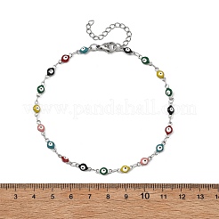 2Pcs 2 Styles 304 Stainless Steel Enamel Colorful Evil Eye Link Chain Anklets&nbsp;AJEW-AN00807