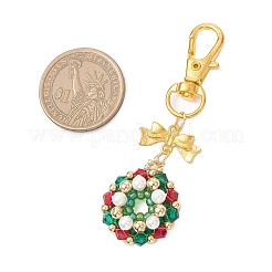 Christmas Wreath Glass & Shell Pearl & Glass Seed Pendant Decorations&nbsp;HJEW-MZ00321