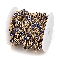 304 Stainless Steel Enamel Evil Eye & Rhombus Link Chains&nbsp;CHS-K021-13G-01