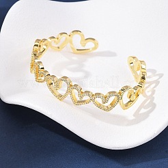 Brass Micro Pave Clear Cubic Zirconia Cuff Bangles for Women&nbsp;BJEW-C140-35G
