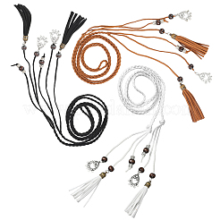 3Pcs 3 Colors Bohemian Imitation Leather Braided Tassel Wrap Chain Belts&nbsp;AJEW-GF0011-98