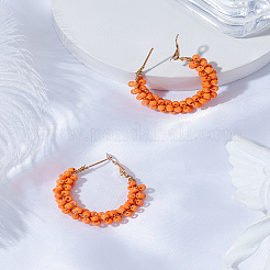 1 Pair Alloy Glass Seed Beads Hoop Earrings&nbsp;EJEW-LP0003-65G