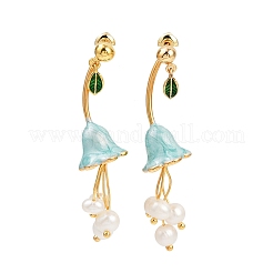 Flower Brass Enamel Dangle Stud Earrings&nbsp;EJEW-K308-07G