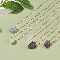 Irregular Raw Natural Gemstone Pendant Necklace with Brass Chain for Women&nbsp;NJEW-JN03832