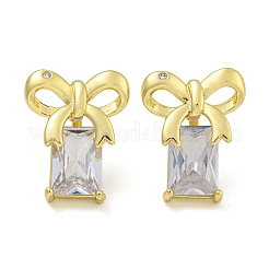 Rack Plating Bowknot Brass Micro Pave Cubic Zirconia Stud Earrings&nbsp;EJEW-I313-19G