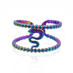 304 Stainless Steel Snake Cuff Ring&nbsp;RJEW-N038-088