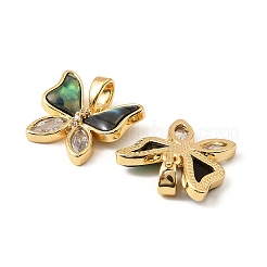 Brass & Paua Shell & Clear Cubic Zirconia Pendants&nbsp;KK-G538-01G