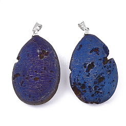 Electroplate Natural Druzy Geode Agate Pendants&nbsp;G-S344-59A-02