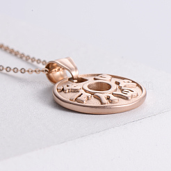 French Vintage Style Stainless Steel Om Mani Padme Hum Flat Round Pendant Necklaces for Women&nbsp;VS6601