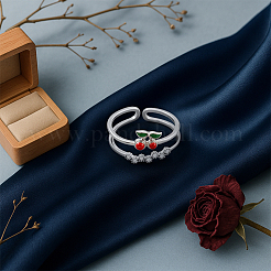 4Pcs 2 Colors Cherry Brass Micro Pave Cubic Zirconia Cuff Rings for Women&nbsp;RJEW-HY0001-28
