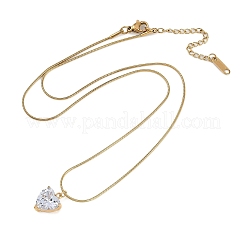 PVD Vacuum Plating 304 Stainless Steel Cubic Zirconia Heart Pendant Round Snake Chain Necklaces for Women&nbsp;NJEW-Z044-09G