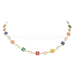 Brass Enamel Evil Eye Clover Link Chain Necklaces&nbsp;NJEW-JN05762