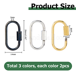 6Pcs 3 Colors 304 Stainless Steel Screw Carabiner Lock Charms&nbsp;STAS-HS0001-74