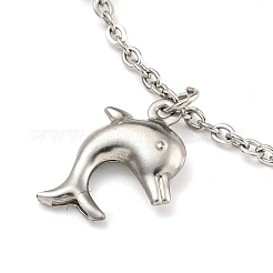Non-Tarnish 304 Stainless Steel Cable Chains Dolphin Charm Bracelets&nbsp;BJEW-P334-03P