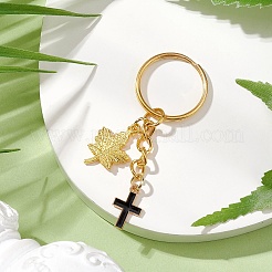 Maple Leaf & Cross Alloy Enamel Charm Keychains&nbsp;KEYC-JKC00985-01