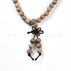 Wrap Style Buddhist Jewelry Camphorwood Round Beaded Bracelets or Necklaces&nbsp;BJEW-R281-37