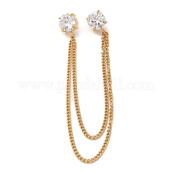 304 Stainless Steel Pave Cubic Zirconia Round Hanging Chain Brooch&nbsp;JEWB-S021-02G-03