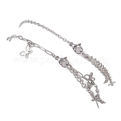 2Pcs 2 Styles 304 Stainless Steel Cable Chain Paperclip Chain Charm Double Layer Anklets for Women&nbsp;AJEW-AN00740-01