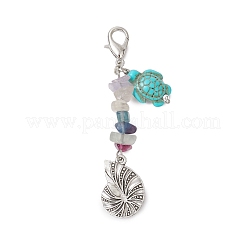 3Pcs Conch Alloy & Natural Fluorite Chips Pendant Decorations&nbsp;HJEW-JM02921