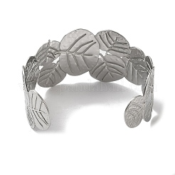 Stainless Steel Chunk Leaf Open Cuff Bangles for Women&nbsp;BJEW-G719-17P