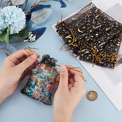 50Pcs Gold Stamping Moon & Star Organza Drawstring Gift Storage Bags&nbsp;OP-BBC0001-03A-02