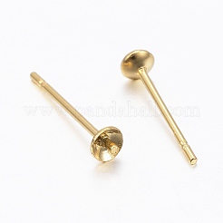 304 Stainless Steel Post Stud Earring Settings For Half Drilled Bead&nbsp;STAS-H558-07G