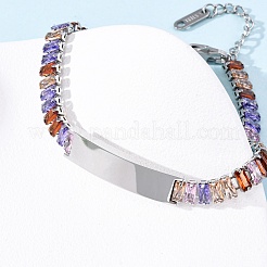 304 Stainless Steel Glass Link Chain Bracelets&nbsp;BJEW-G753-03P-03