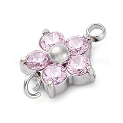 304 Stainless Steel Micro Pave Cubic Zirconia Flower Connector Charms&nbsp;LS-STAS-U042-01P-01