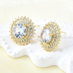 Brass Micro Pave Clear Cubic Zirconia Stud Earrings for Women&nbsp;EJEW-F363-03G