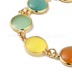 Colorful Flat Round Cat Eye & Brass Link Chain Bracelets for Women&nbsp;NJEW-K269-08KCG