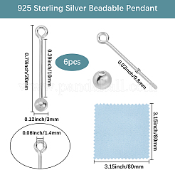 6Pcs 925 Sterling Silver Threaded Ball Eyepin&nbsp;STER-BBC0008-88