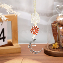 Nuggets Natural Quartz Crystal & Red Jasper Pouch Pendant Decorations&nbsp;HJEW-WH20002-03D