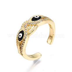 Real 16K Gold Plated Owl with Evil Eye Enamel Cuff Ring for Girl Women&nbsp;RJEW-N035-044-NF