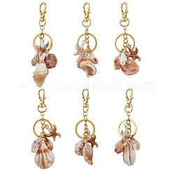 6Pcs 6 Styles Natural Shell Keychains&nbsp;KEYC-JKC01101