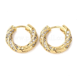 Brass Micro Pave Clear Cubic Zirconia Twist Hoop Earrings&nbsp;EJEW-K267-15G