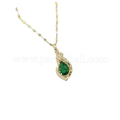Alloy Crystal Rhonestone and Green Glass Teardrop Pendants Necklaces for Women&nbsp;FS-WG0BC64-01