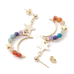 7 Chakra Gemstone Dangle Stud Earrings&nbsp;EJEW-TA00505