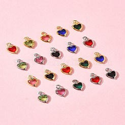 24Pcs 12 Colors Heart Rack Plating Brass Glass Charms&nbsp;KK-FS0001-39