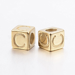 304 Stainless Steel Large Hole Letter European Beads&nbsp;LS-STAS-H428-01G-C