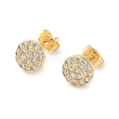 Round Brass Micro Pave Clear Cubic Zirconia Stud Earrings&nbsp;EJEW-Z144-15G