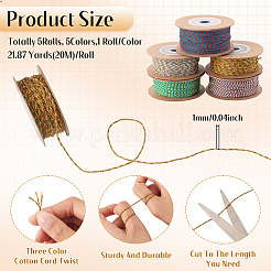 5 Rolls 5 Colors 18-Ply Cotton Twisted Cord&nbsp;OCOR-TA0003-75