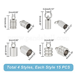 60Pcs 4 Style 201 & 304 Stainless Steel Cord Ends&nbsp;STAS-UN0047-78
