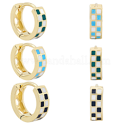 3 Pairs 3 Colors Tartan Pattern Brass Enamel Hoop Earrings&nbsp;EJEW-BBC0002-12