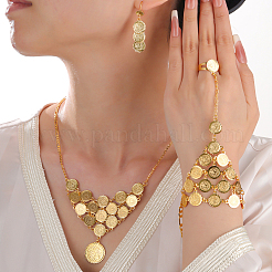 Vintage Ethnic Style Brass Round Mittens Bracelets & Earrings & Necklaces Sets for Women&nbsp;NB7552