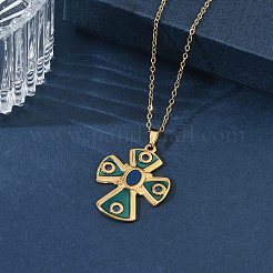 Religion 304 Stainless Steel Enamel Teal Pendant Necklaces for Women&nbsp;NJEW-C118-01B-G