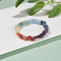 Kids 7 Chakra Natural Mixed Stone Chip Beads Stretch Bracelet with Heart&nbsp;BJEW-JB07377