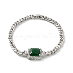 Brass Micro Pave Cubic Zirconia Rectangle Link Bracelets&nbsp;KK-R217-34P